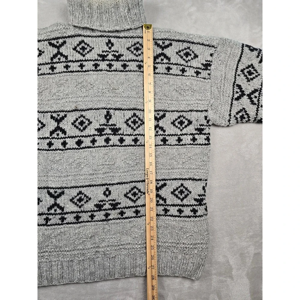 Vintage Gap Turtleneck Sweater‎ Mens L Gray 100% Wool Hand Knit Fair Isle *Read